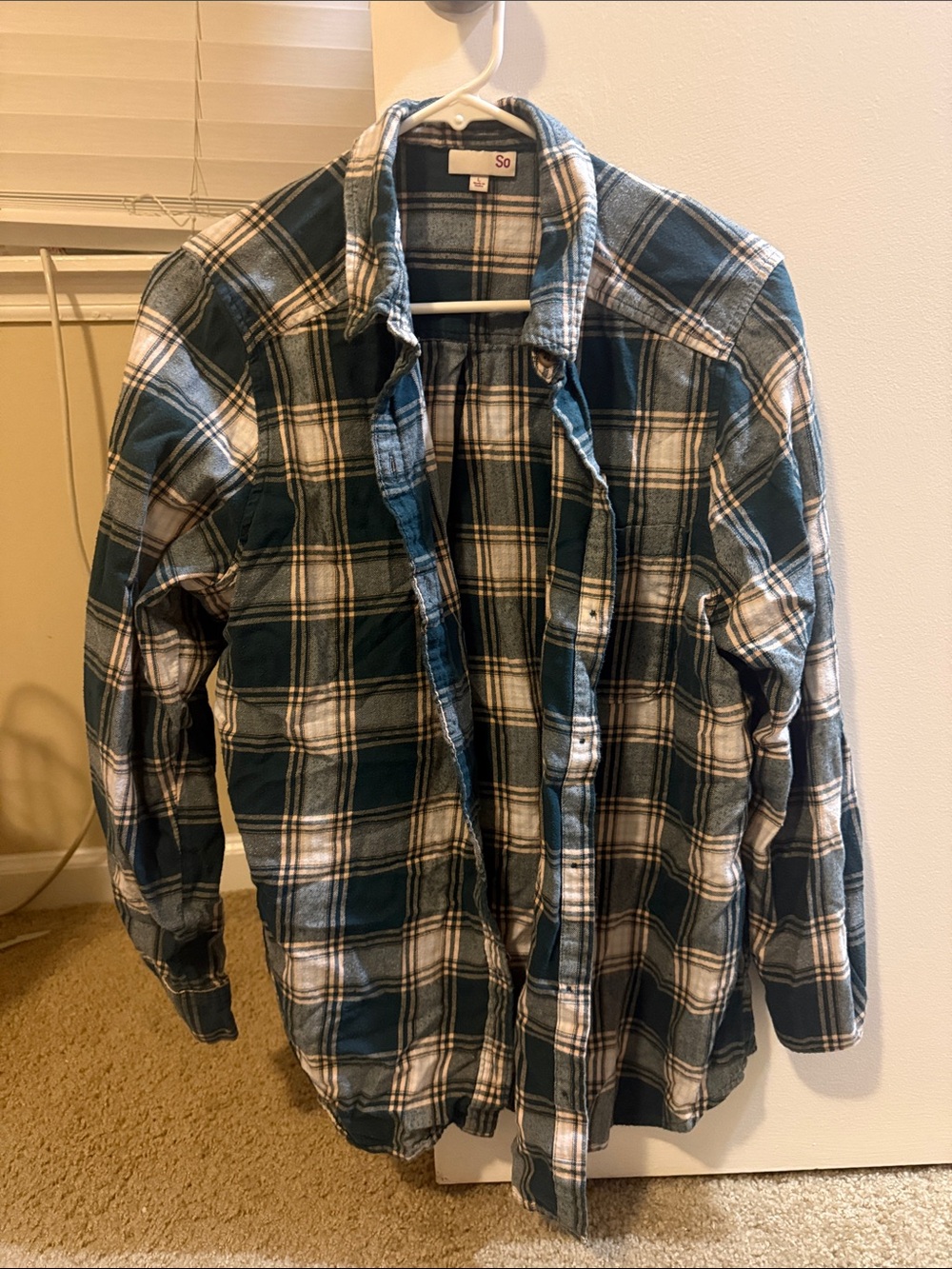 SO Green and White Plaid Button-Front Shirt